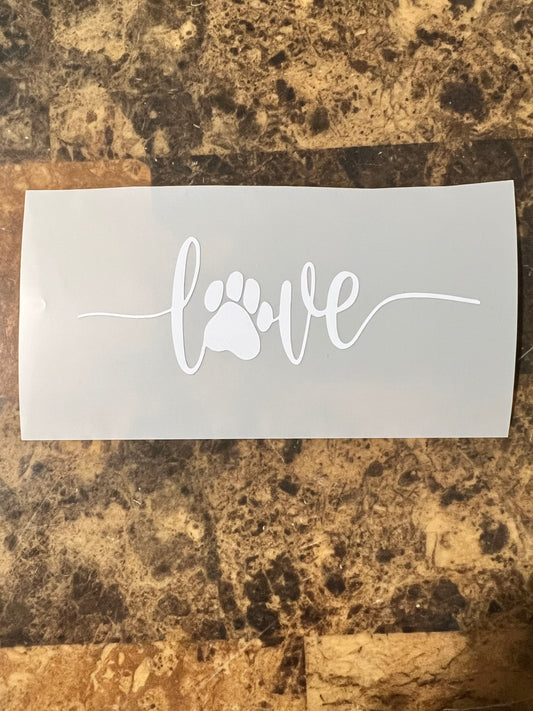 Love With Paw White Vinyl Sticker