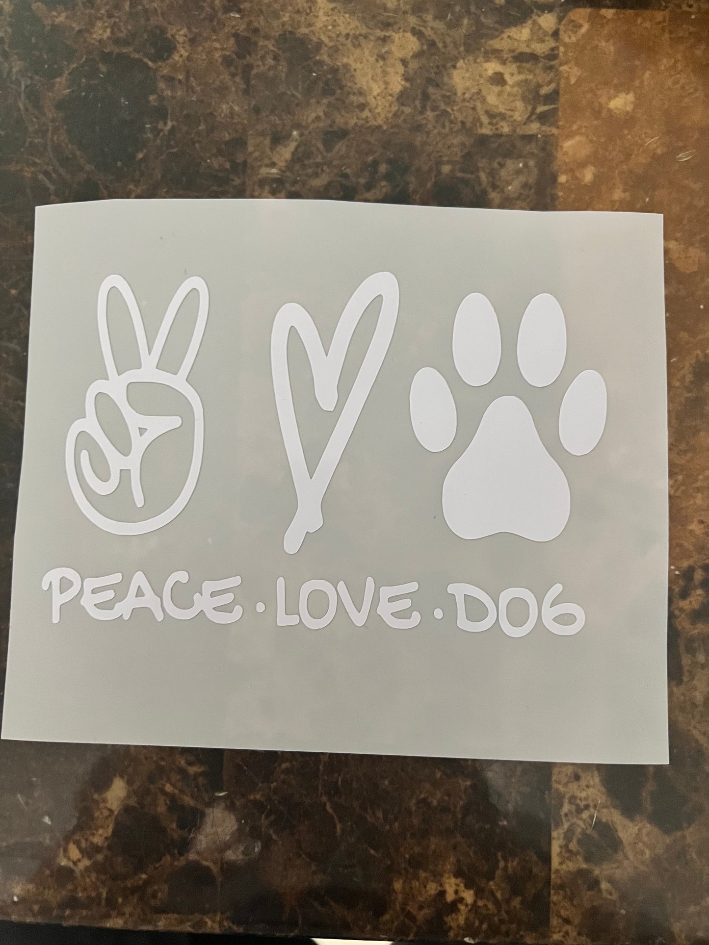 Peace Love Dog White Vinyl Sticker